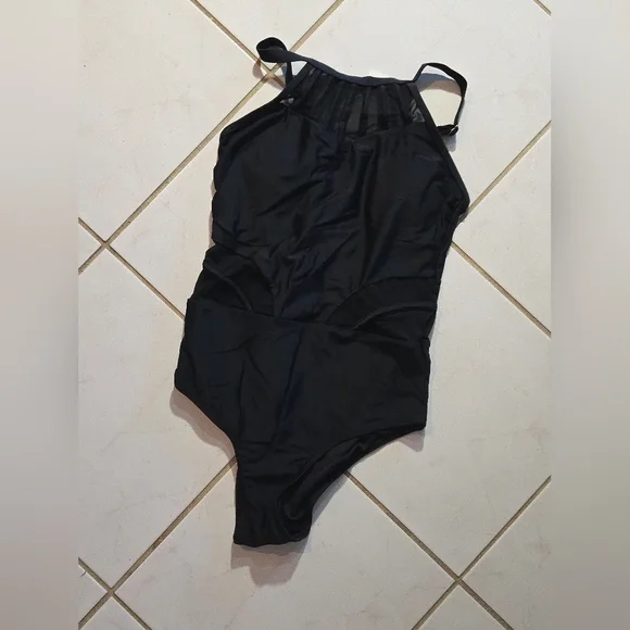 Holipick One Piece Swimsuit Bathing Suit Black Mesh Cutouts High Neck See Throug - Picture 16 of 16